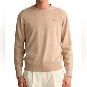 Gant Men's Cotton Neutral Classic Long Sleeve Crewneck Sweater Medium Beige